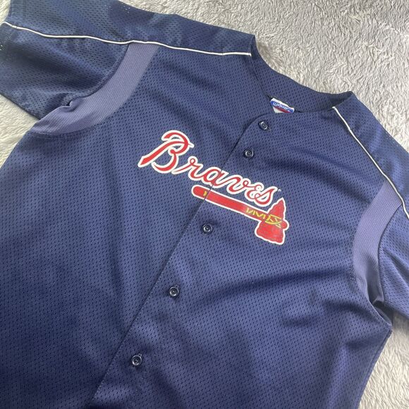 Vintage Atlanta Braves Jersey Mens Extra Large Blue Majestic Mesh USA Made 90s - Picture 1 of 11